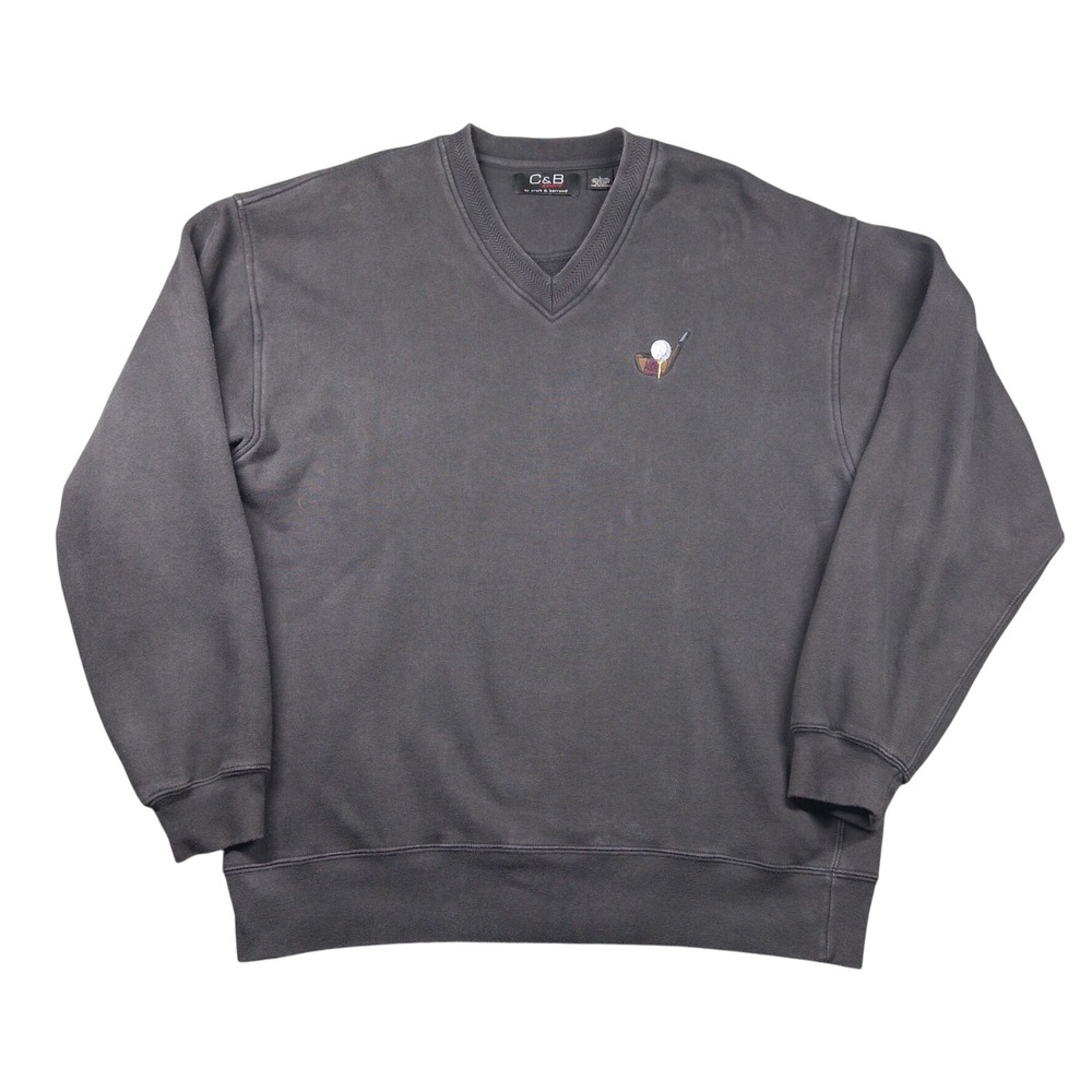 Vintage 90s C&B Croft Barrow Golf Sweatshirt Mens L Dark Gray V Neck Embroidered